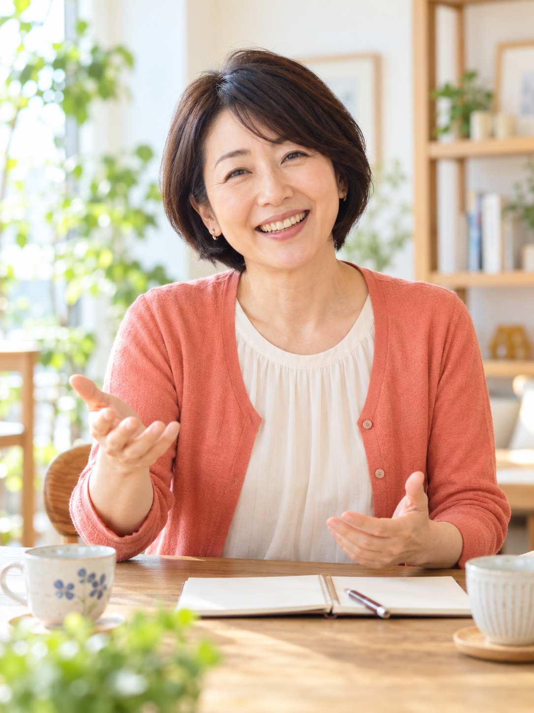 相手の話に耳を傾ける、笑顔の講師